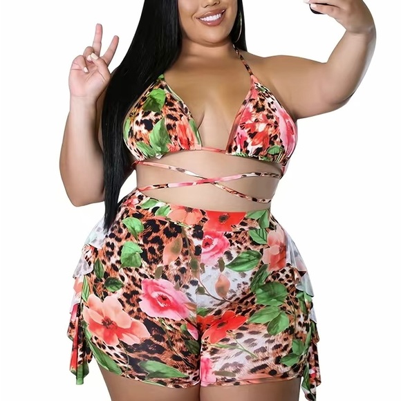 NWT Leopard & Floral Print Set Women’s Plus Size Set - Picture 1 of 5